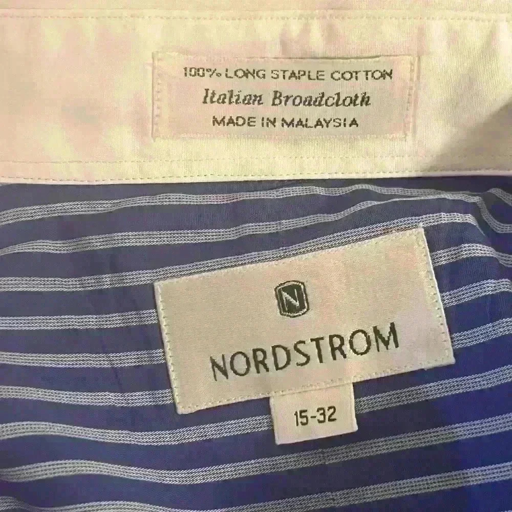 Nordstrom 100% Long Staple Cotton Italian Broadcloth Dress Shirt Size 15-32 - Picture 4 of 4